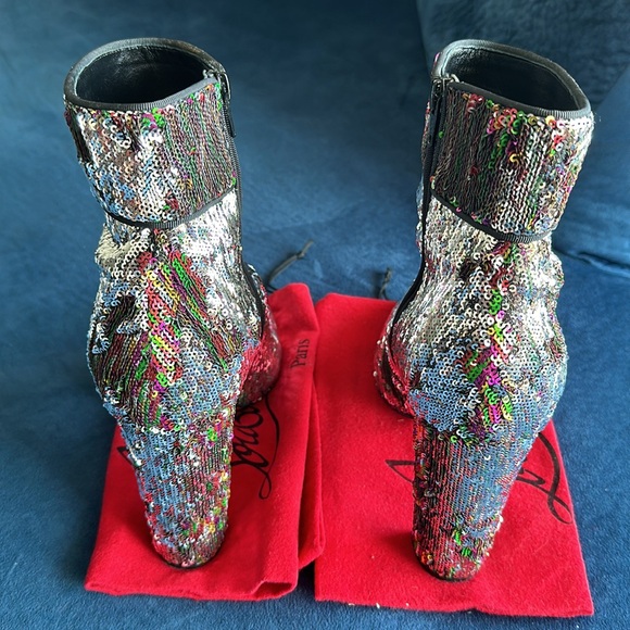 Christian Louboutin Moulamax 100 Silver Sequin Bootie Size 41 - Picture 9 of 15